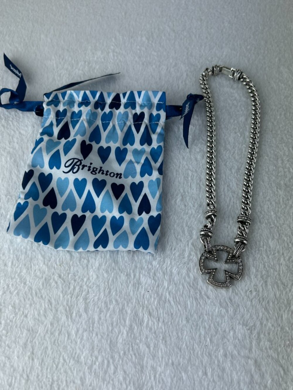 Brighton Maltese Cross Necklace Antiqued Silver Tone Rhinestones Link